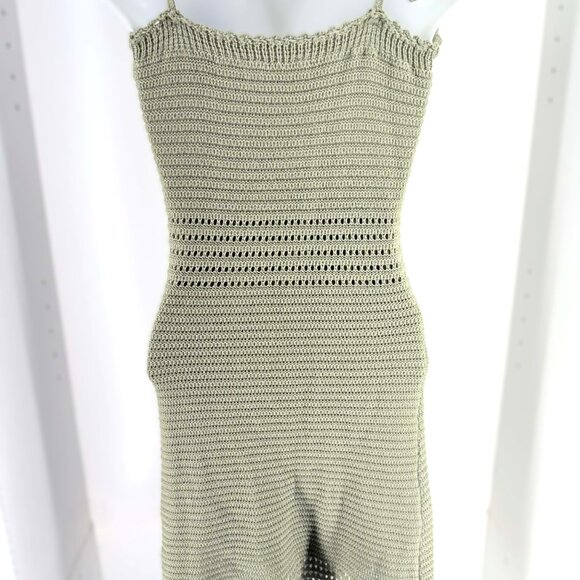Sage Green Crochet Button Front Dress  Boho Coastal Summer Clean Girl SZ XS W167 - Picture 2 of 8